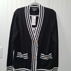 Black Cardigan with White Trim Gold Buttons Very Nice